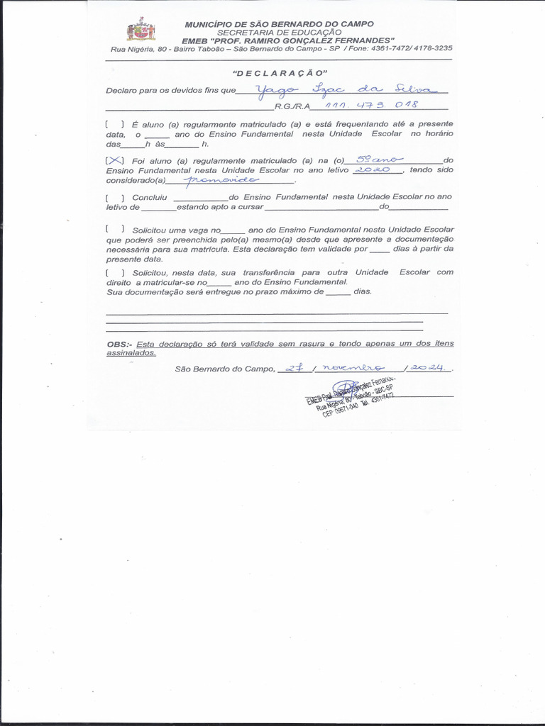 Declara o Escolar PDF