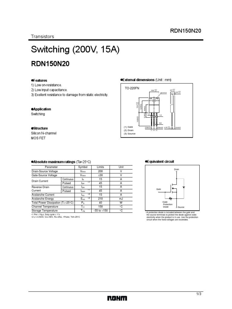 Datasheet RDN150N20 | Field Effect Transistor | Electrical Engineering