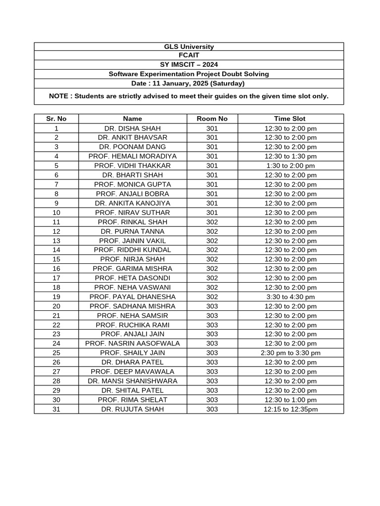 SY IMSCIT SEP Time Slots | PDF