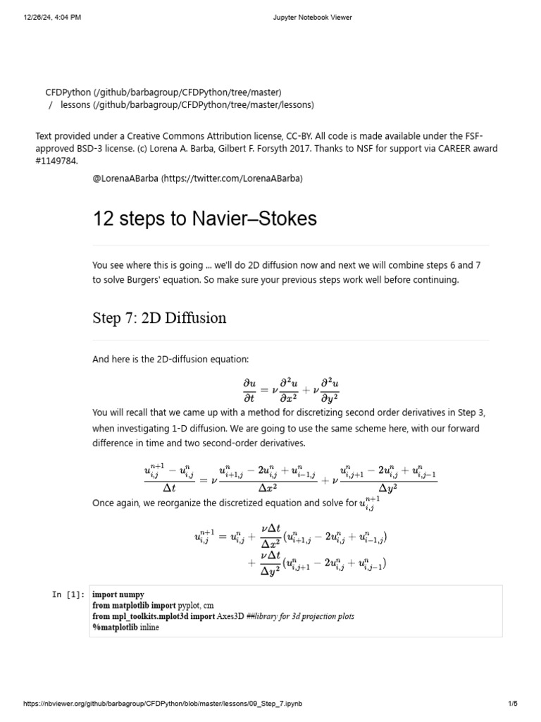 2D Diffusion in CFDPython Tutorial | PDF | Differential Calculus ...