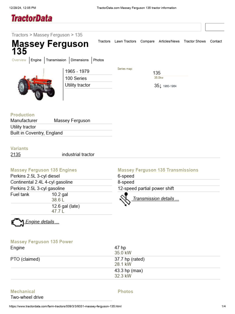Massey Ferguson 135 Tractor Information | PDF | Tractor | Land Vehicles