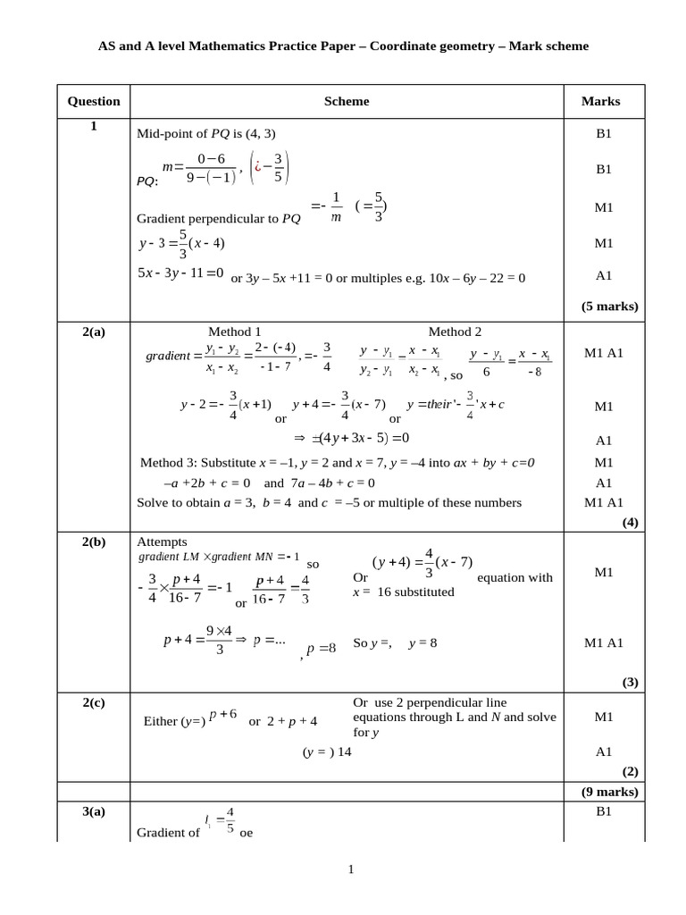A Level Maths Coordinate Geometry Mark Scheme | PDF | Area | Circle