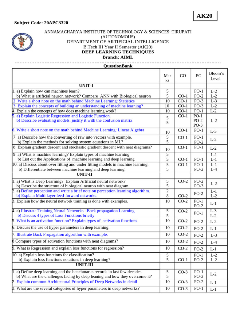 DEEP LEARNING QUESTION BANK PDF visual data 8