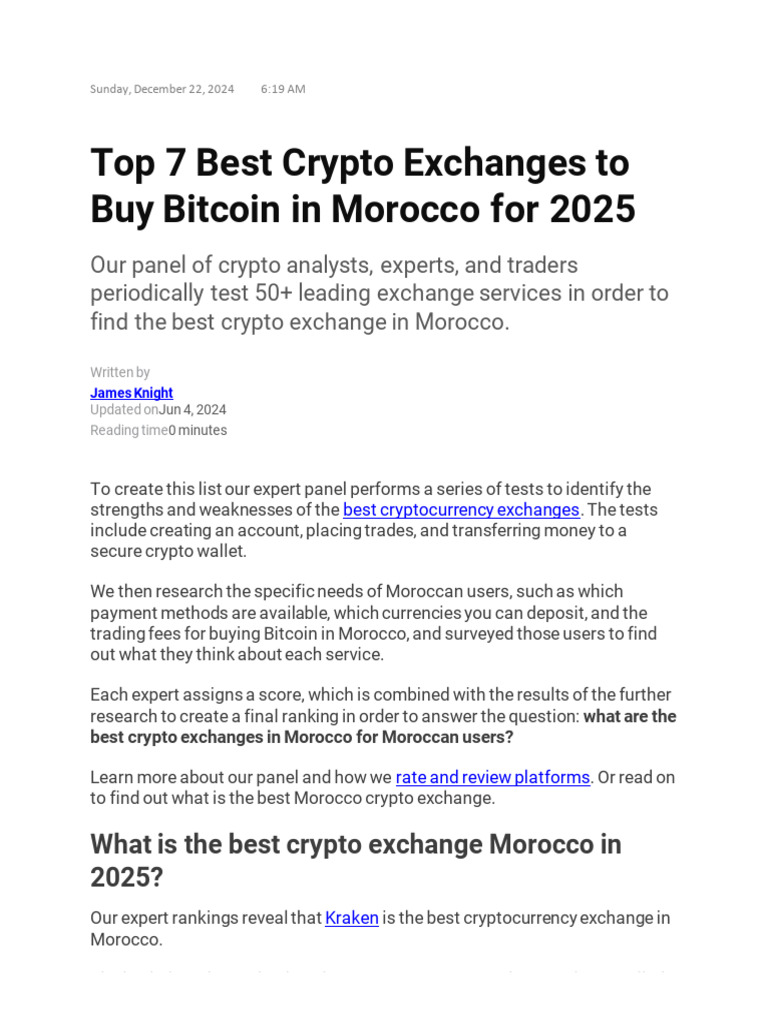 Top 7 Best Crypto Exchanges To Buy Bitcoin in Morocco For 2025 | PDF |  Cryptocurrency | Contract For Difference