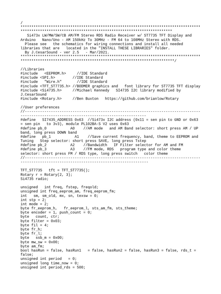 DSP Radio Receiver Code Rev. 2.5 | PDF | Frequency Modulation | Electronics
