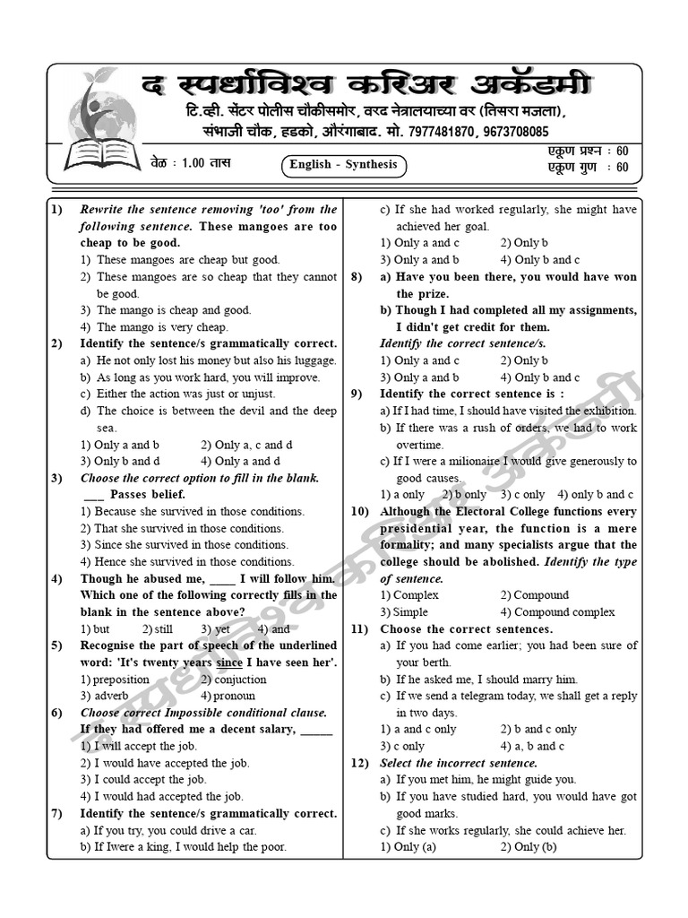Grammar and Sentence Structure Exercises | PDF | Adverb | Language ...