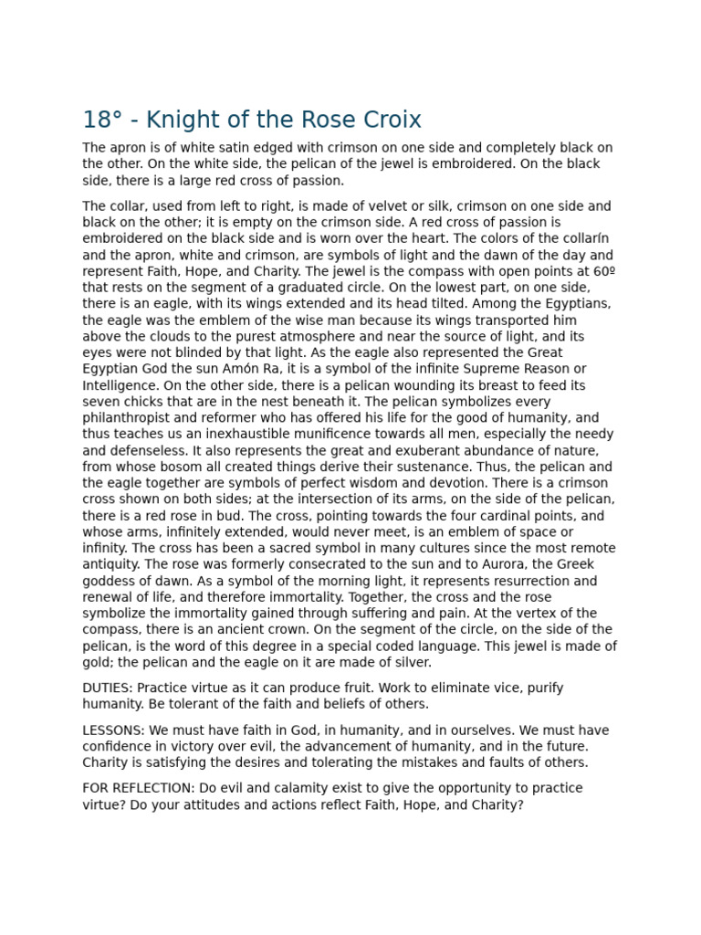 Knight of the Rose Croix Ritual Insights | PDF | Virtue | Freemasonry