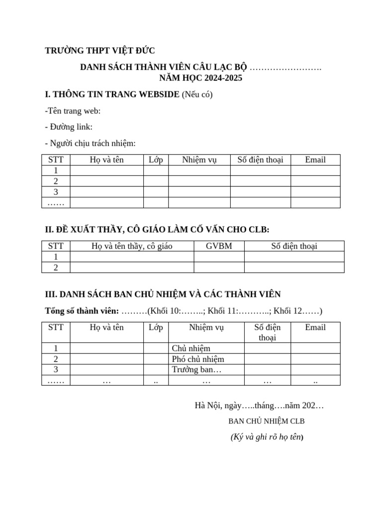 H Sơ CLB | PDF