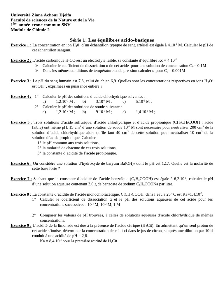 Équilibres acido-basiques en chimie | PDF | Ph | Dissociation (chimie)