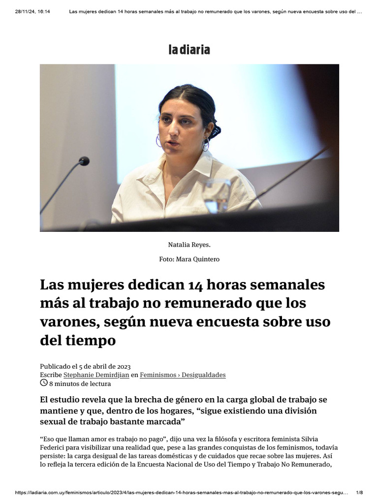 Las Mujeres Dedican 14 Horas Semanales Más Al Trabajo No Remunerado Que ...