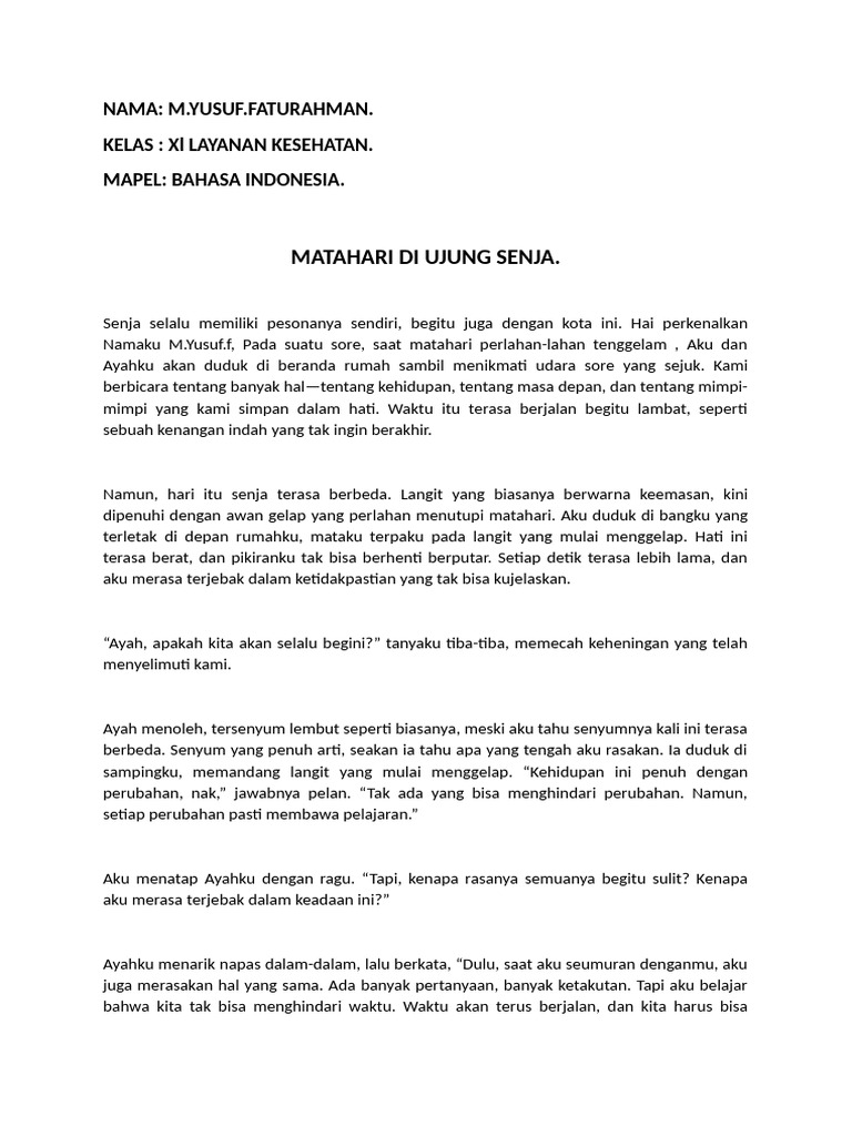Tugas Cerpen Mapel Bahasa Indonesia | PDF