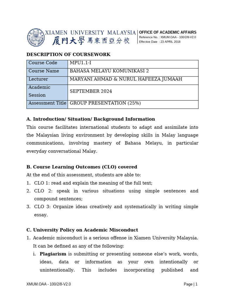 Description of Coursework - Group Presentation (Sajian Pilihan Kami) 25 ...