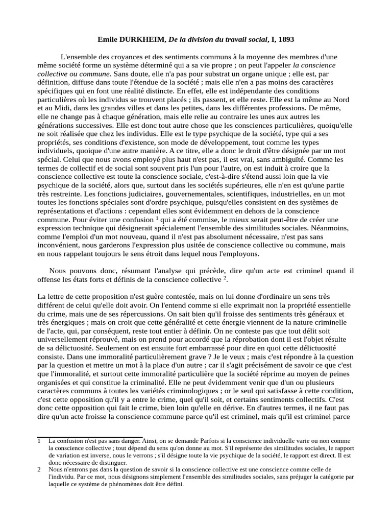 Durkheim : Conscience collective et crime | PDF | Émile Durkheim ...