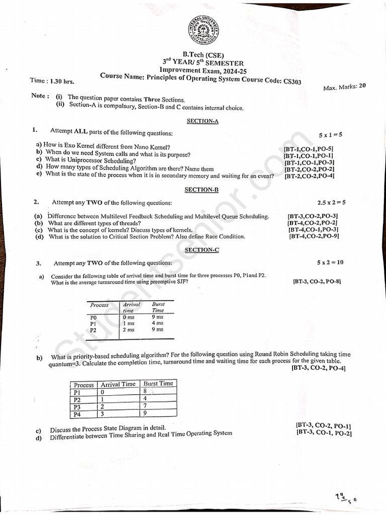 Principal of Operating System (CS303) | PDF