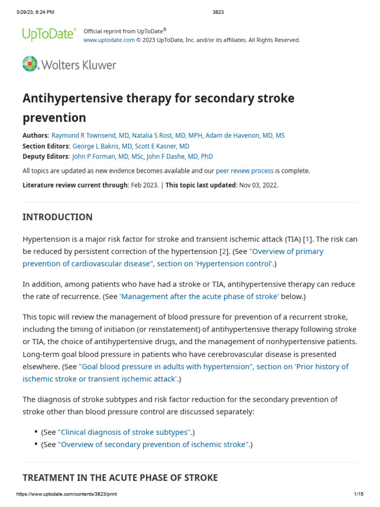 Antihypertensive Therapy For 2ry Stroke Prevention | PDF | Stroke ...
