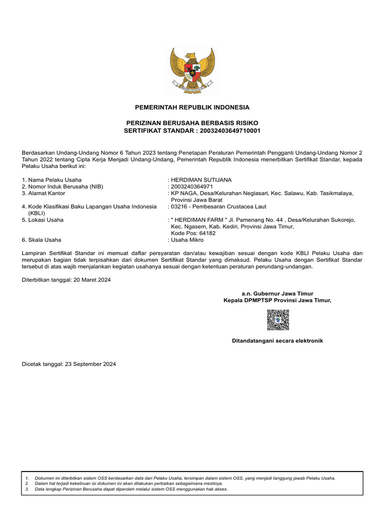 Contoh NIB untuk usaha | PDF