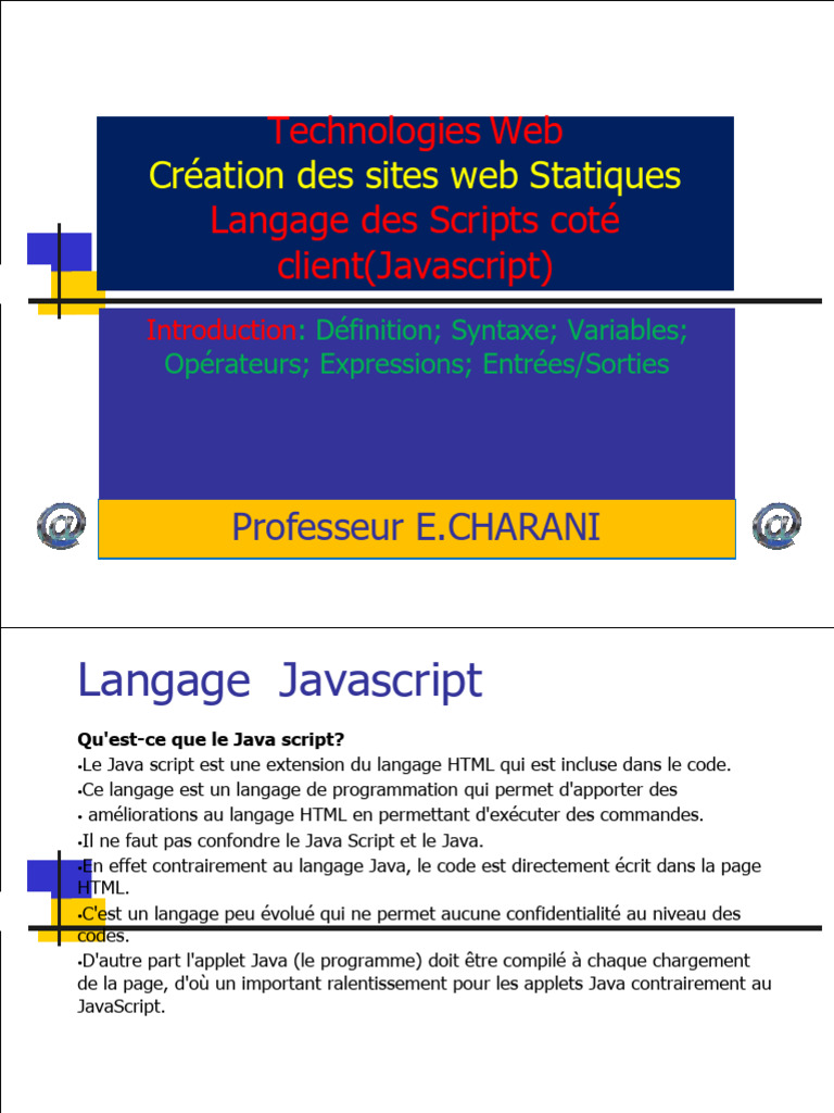 Introduction au JavaScript pour Web | PDF | JavaScript | Java (Langage ...