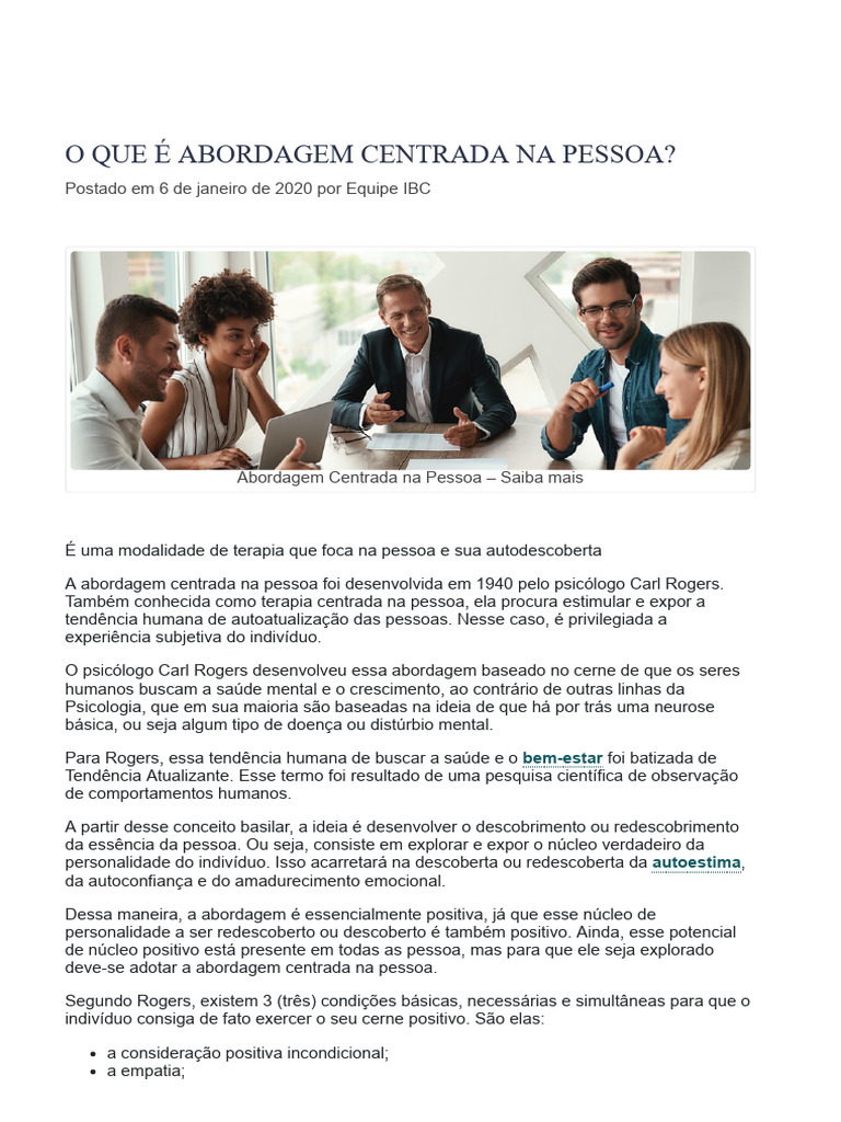 O Que É Abordagem Centrada Na Pessoa | PDF | Conceitos psicológicos ...