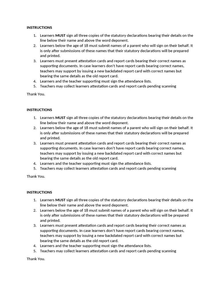 Statutory Declarations Instructions | PDF | Learning