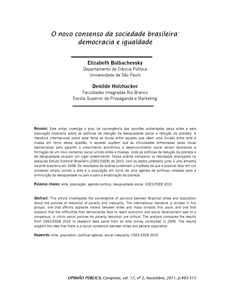 Consenso Brasileiro: Democracia e Igualdade | PDF | Estado | Economia