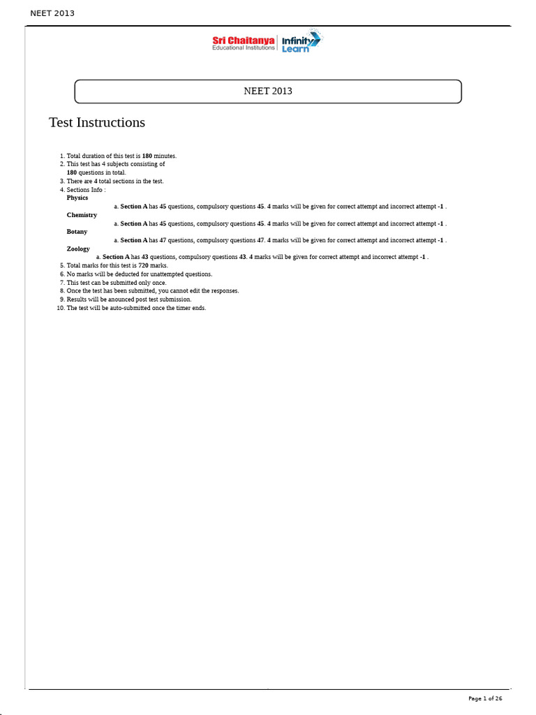 2013 NEET PYQ Test ID 13023 QP | PDF | Physical Sciences | Chemistry