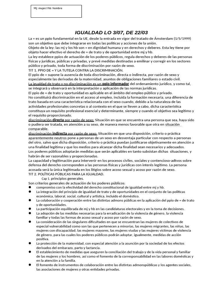 Igualdad de Género en la Legislación Española | PDF | Igualdad de ...