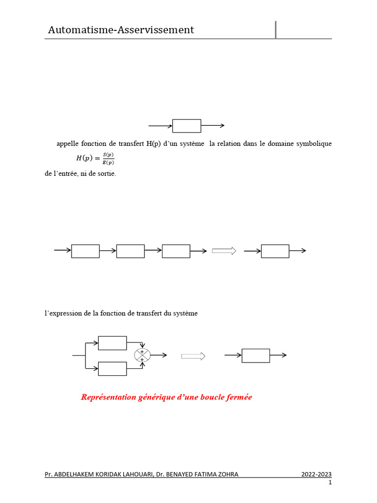 Fonction de Transfert en Systèmes Asservis PDF Régulation — free download