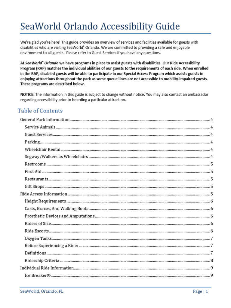 SWO Accessibility Guide 20230310 | PDF | Prosthesis | Sea World