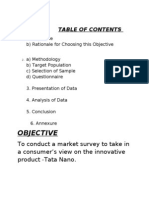 Objective: To Conduct A Market Survey To Take in A Consumer's View On The Innovative Product - Tata Nano
