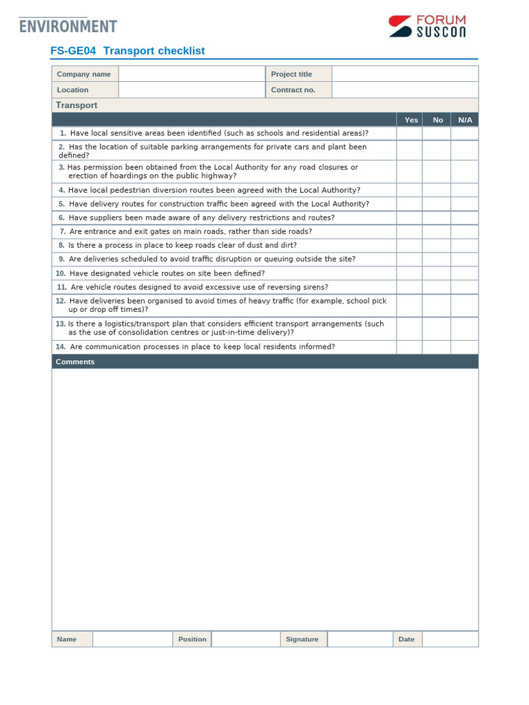 Transport Checklist for Construction Projects | PDF
