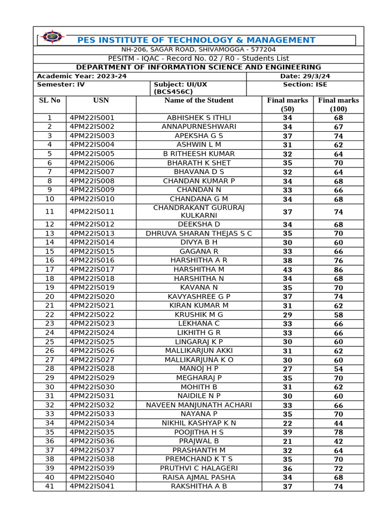 4th Sem UI UX Final Marks | PDF