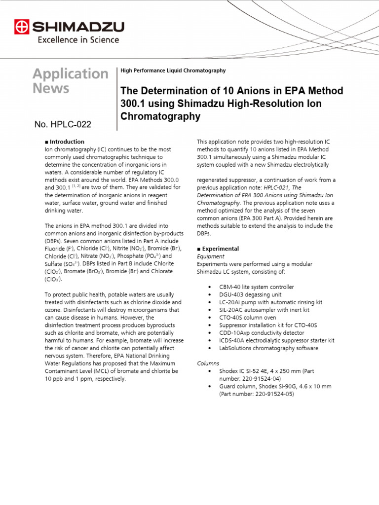EPA Method 300.1 Anion Analysis Techniques | PDF | Chemical Substances ...
