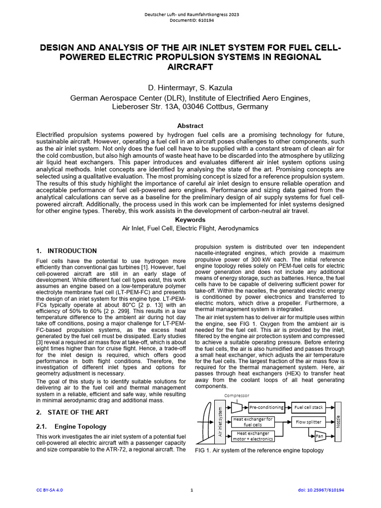 Design and Analysis of The Air Inlet System For Fuel Cell-Powered ...
