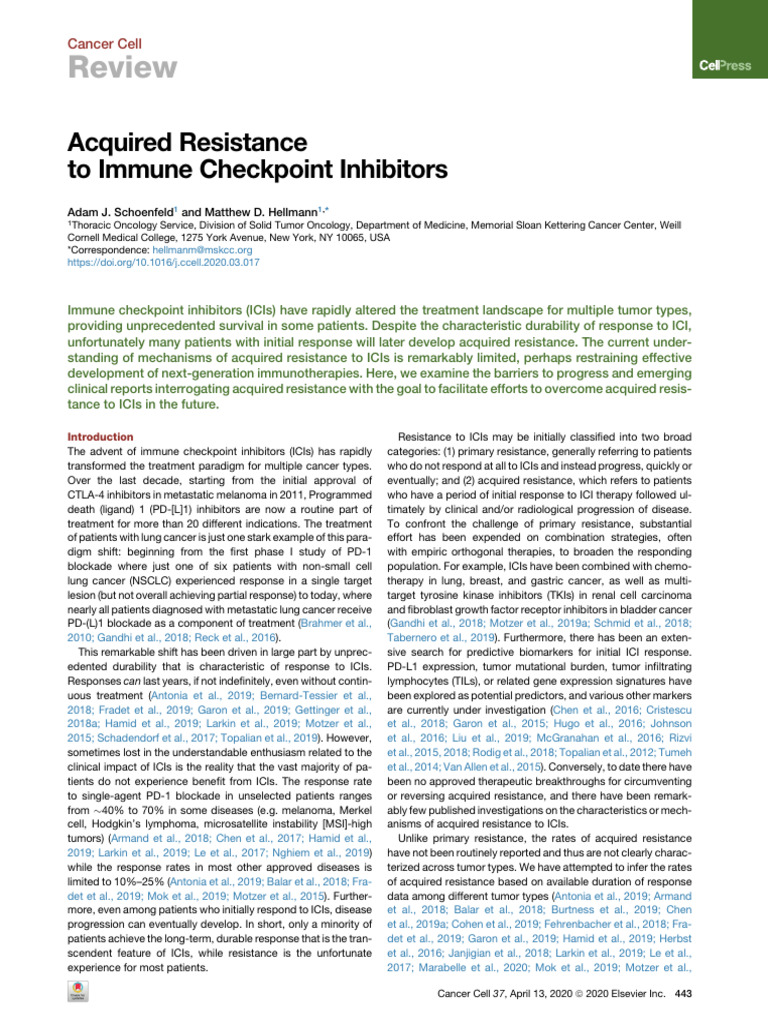 Acquired Resistance to Immune Checkpoint Inhibitors | PDF | Cancer ...