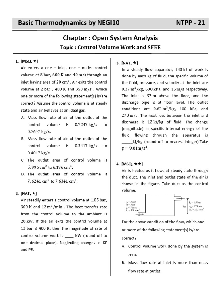 CH-5 Open System Analysis (1) | PDF | Gases | Heat