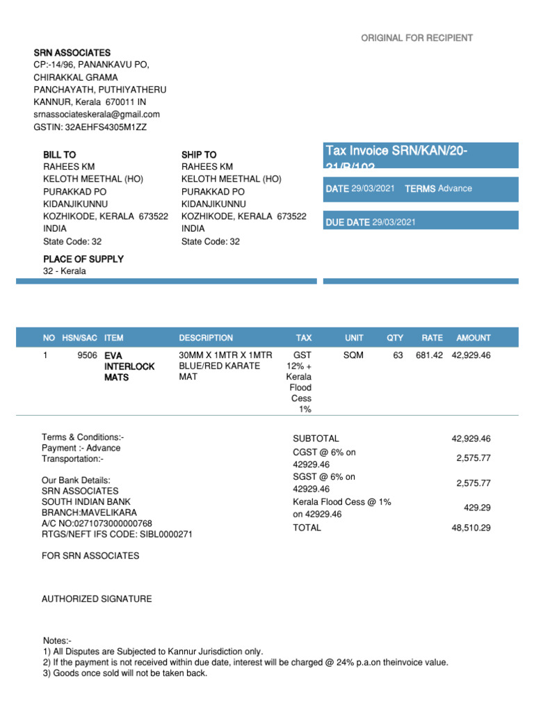Tax Invoice for EVA Interlock Mats | PDF | Taxation | Government Finances
