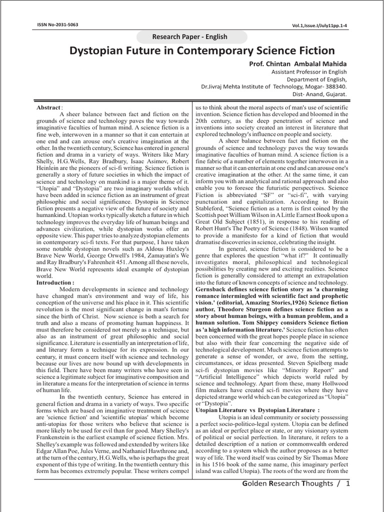 Dystopian Futures in SciFi Literature PDF Dystopia Utopian And