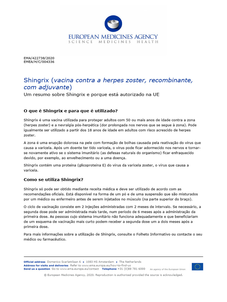 Bula da Vacina Shingrix para Herpes Zoster | PDF | Vacinas ...