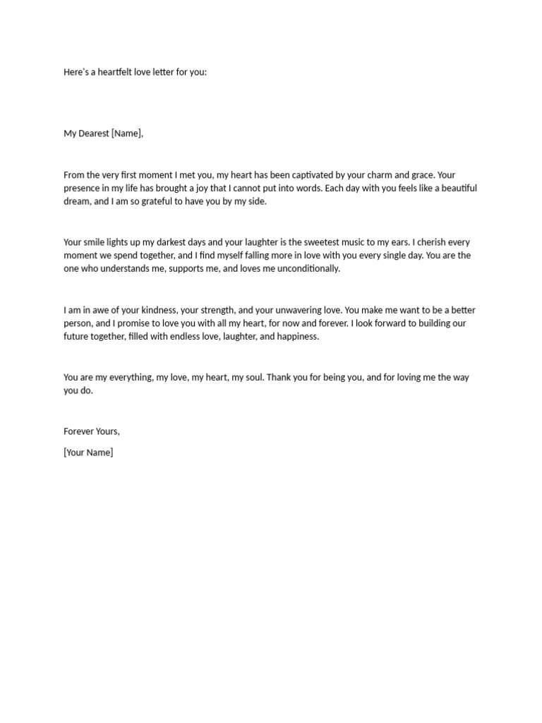 Heartfelt Love Letter Template | PDF