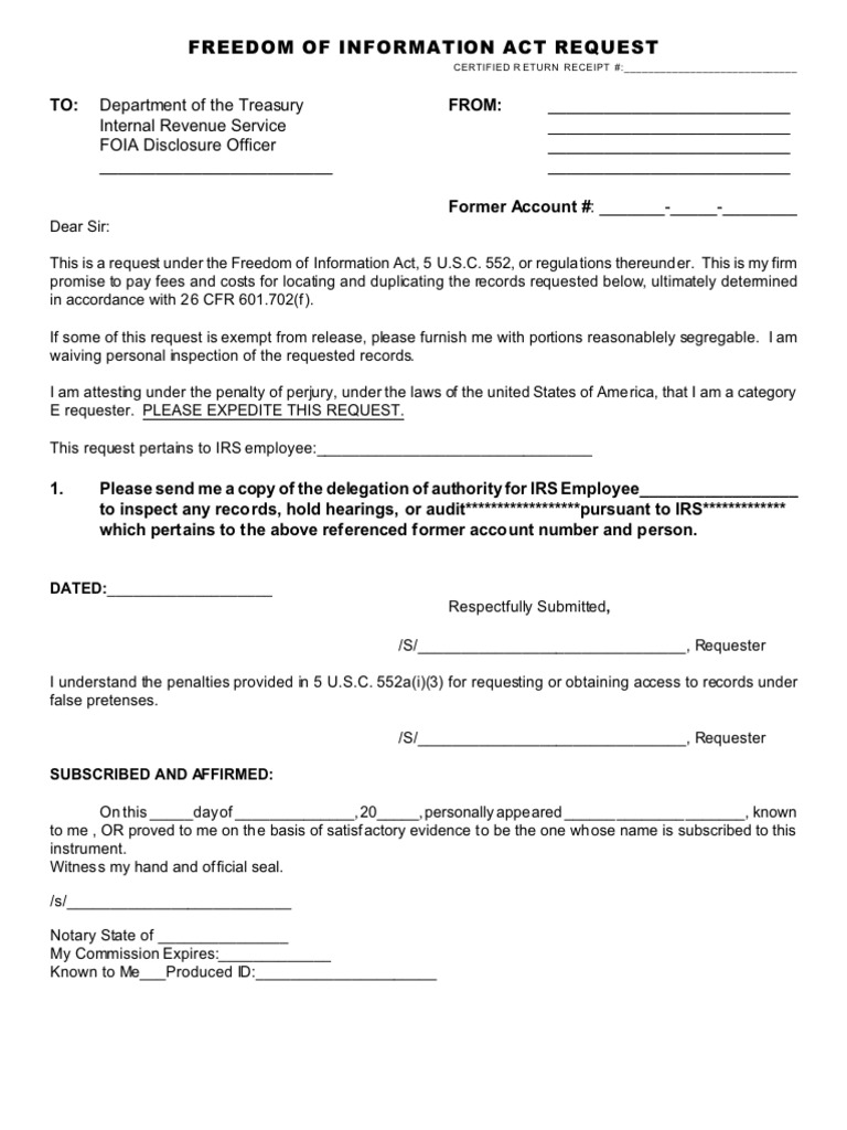 FOIA Request for IRS Employee Records | PDF | Freedom Of Information ...