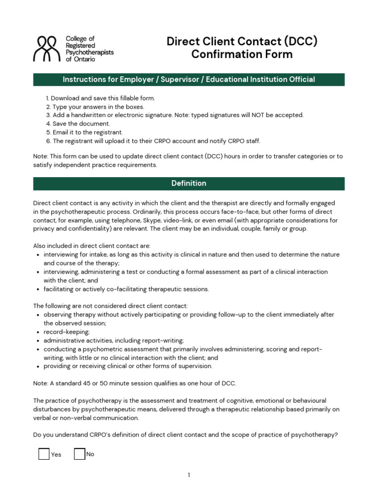 DCC Confirmation Form Instructions | PDF | Psychotherapy | Clinical ...
