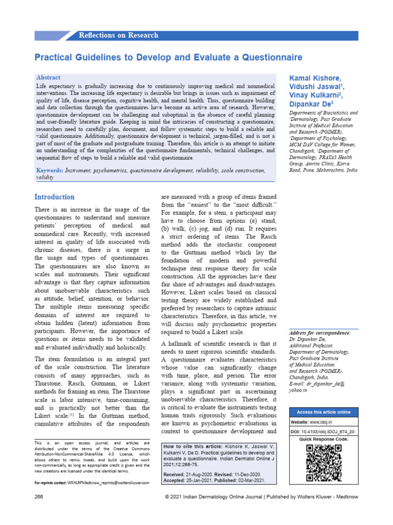 Guidelines for Effective Questionnaire Development | PDF | Validity ...