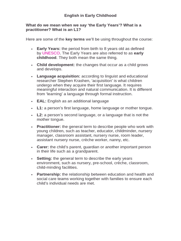 English in Early Childhood | PDF | Preschool | First Language