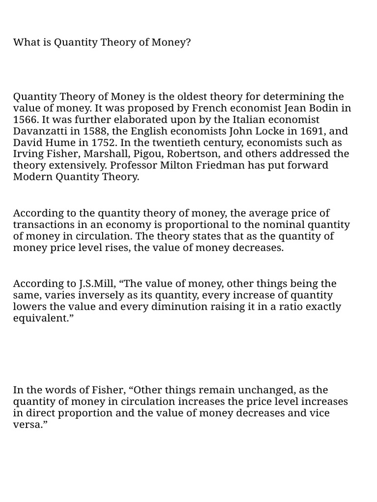 Classical Theory of Fisher | PDF | Quantity Theory Of Money | Supply ...