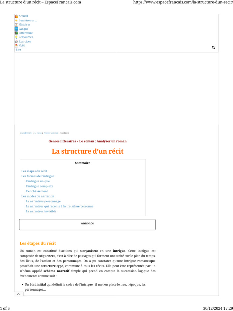 Structure d'un récit romanesque | PDF | Romans | Récit