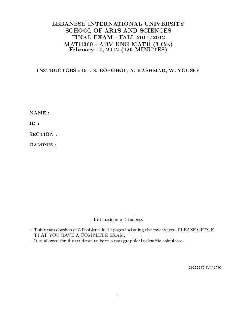 Advanced Engineering Math Final Exam | PDF | Mathematical Analysis ...