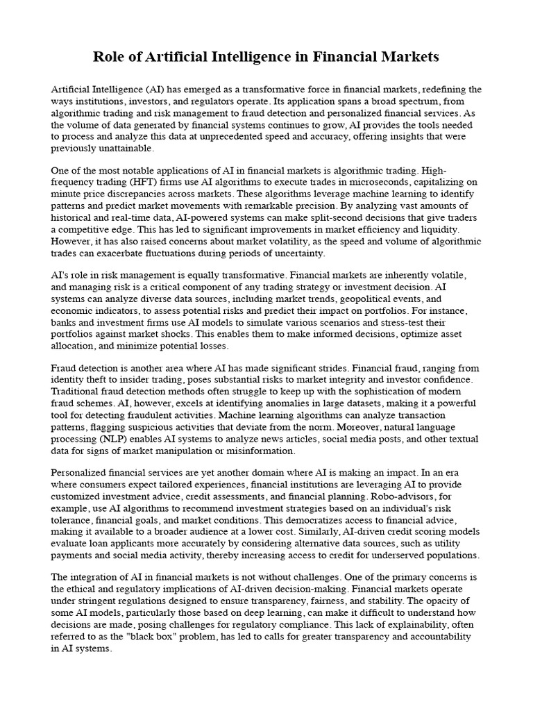 AI's Impact on Financial Markets | PDF | Artificial Intelligence ...