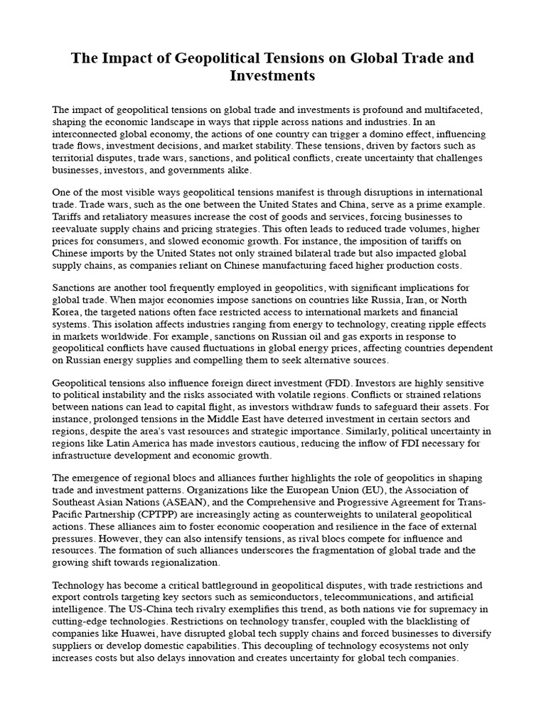 The Impact of Geopolitical Tensions On Global Trade and Investments ...