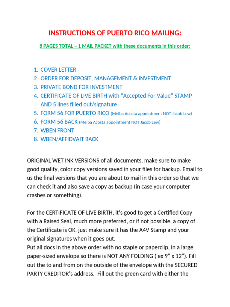 Puerto Rico Mailing Instructions Guide | PDF