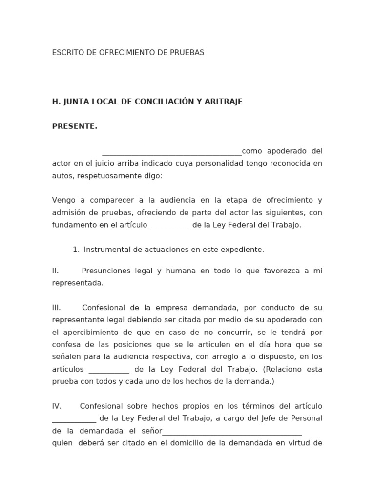 Ofrecimiento de Pruebas Laborales | PDF
